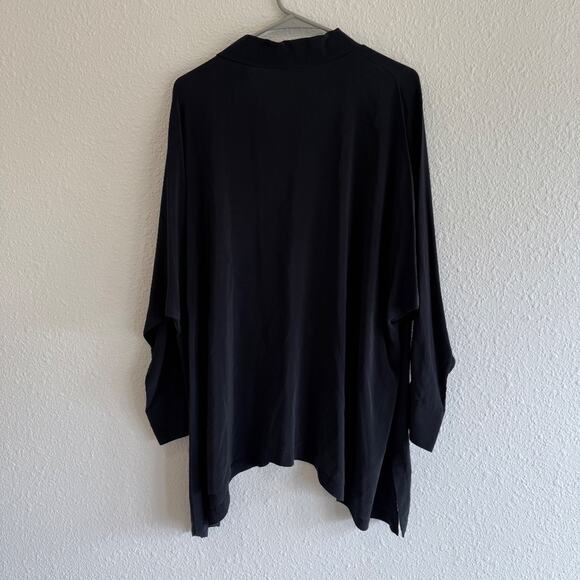 Eileen Fisher Medium 100% Silk Tunic Top Career Half Button Long Sleeve - Picture 2 of 5
